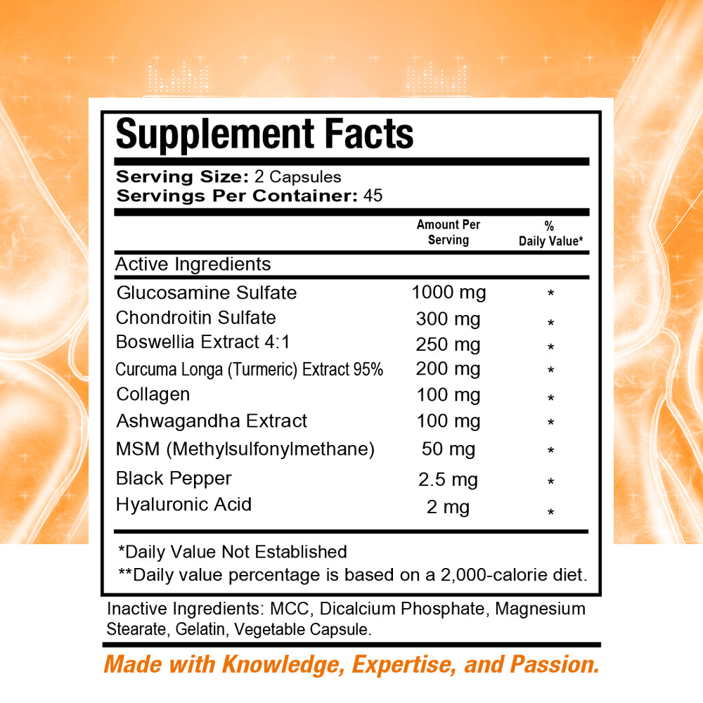 Health Dose Premium Joint Support - Glucosamine Chondroitin MSM Turmeric Boswellia & Hyaluronic Acid - Relieves Inflammation & Discomfort in Back, Knees & Hands - Antioxidant Properties - 90 Capsules - healthdoseusa