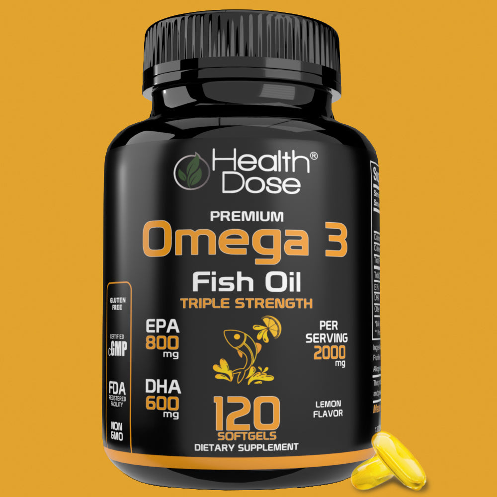 Premium Omega 3 Fish Oil. Triple Strength. Lemon Flavor. 120 Softgel