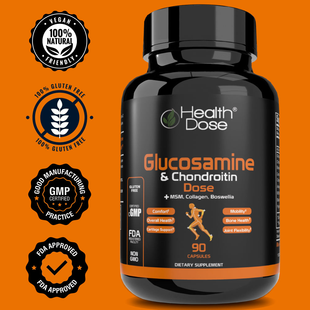 Health Dose Premium Joint Support - Glucosamine Chondroitin MSM Turmeric Boswellia & Hyaluronic Acid - Relieves Inflammation & Discomfort in Back, Knees & Hands - Antioxidant Properties - 90 Capsules - healthdoseusa