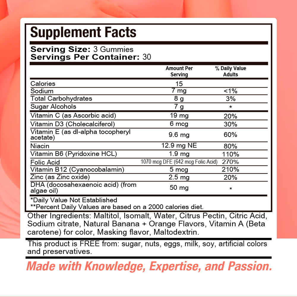 Prenatal & Postnatal Vitamins. 90 Count Gummies.