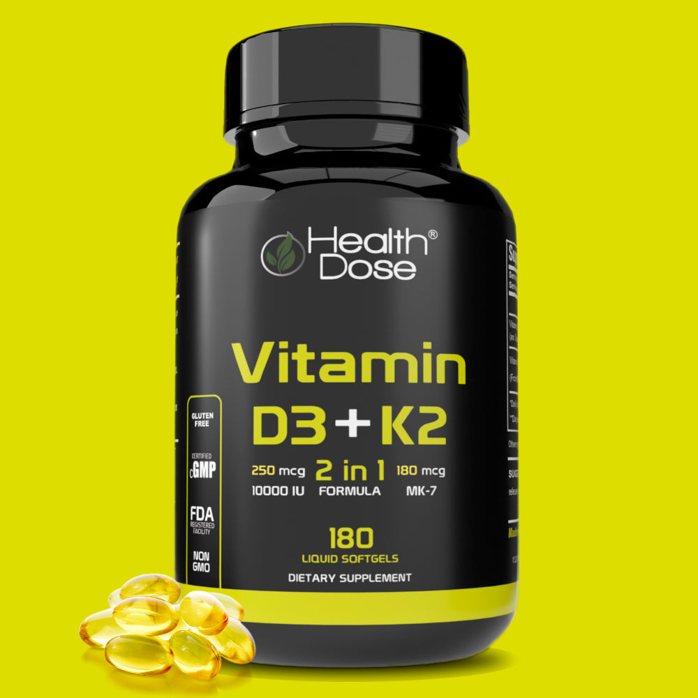 Health Dose Premium Omega 3 Fish Oil x 120 Softgels + Vitamin D3-K2. 180 Liquid Softgels - healthdoseusa