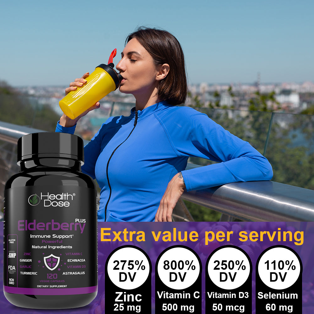 Health Dose Premium Omega 3 Fish Oil x 120 Softgels + Elderberry Plus. 120 Capsules - healthdoseusa