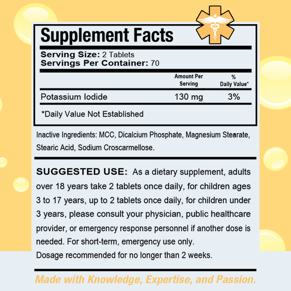 Potassium Iodide KI Supplement. Thyroid Support. 130mg. 140 Tablets - healthdoseusa