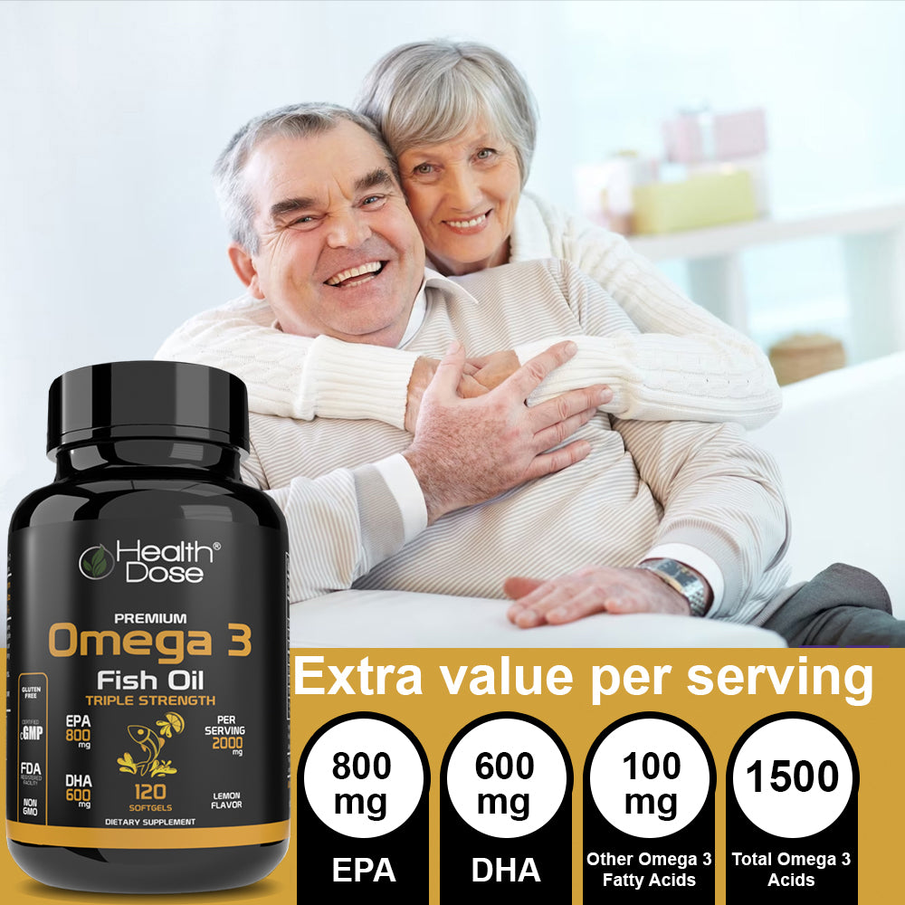 Health Dose Premium Omega 3 Fish Oil x 120 Softgels + Vitamin D3-K2. 180 Liquid Softgels - healthdoseusa