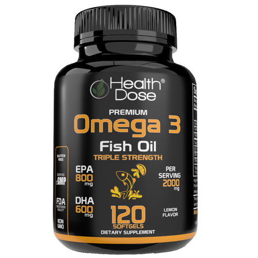 Premium Omega 3 Fish Oil. Triple Strength. Lemon Flavor. 120 Softgel