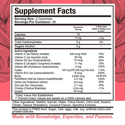 Hair Skin Nails Biotin. 60 Count Gummies.