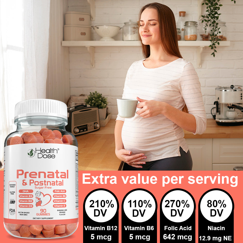 Prenatal & Postnatal Vitamins. 90 Count Gummies.