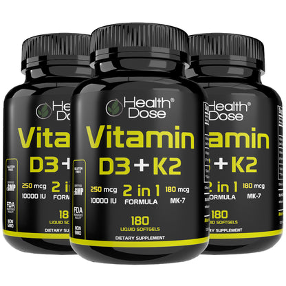 Vitamin D3 + K2. 180 Liquid Softgels