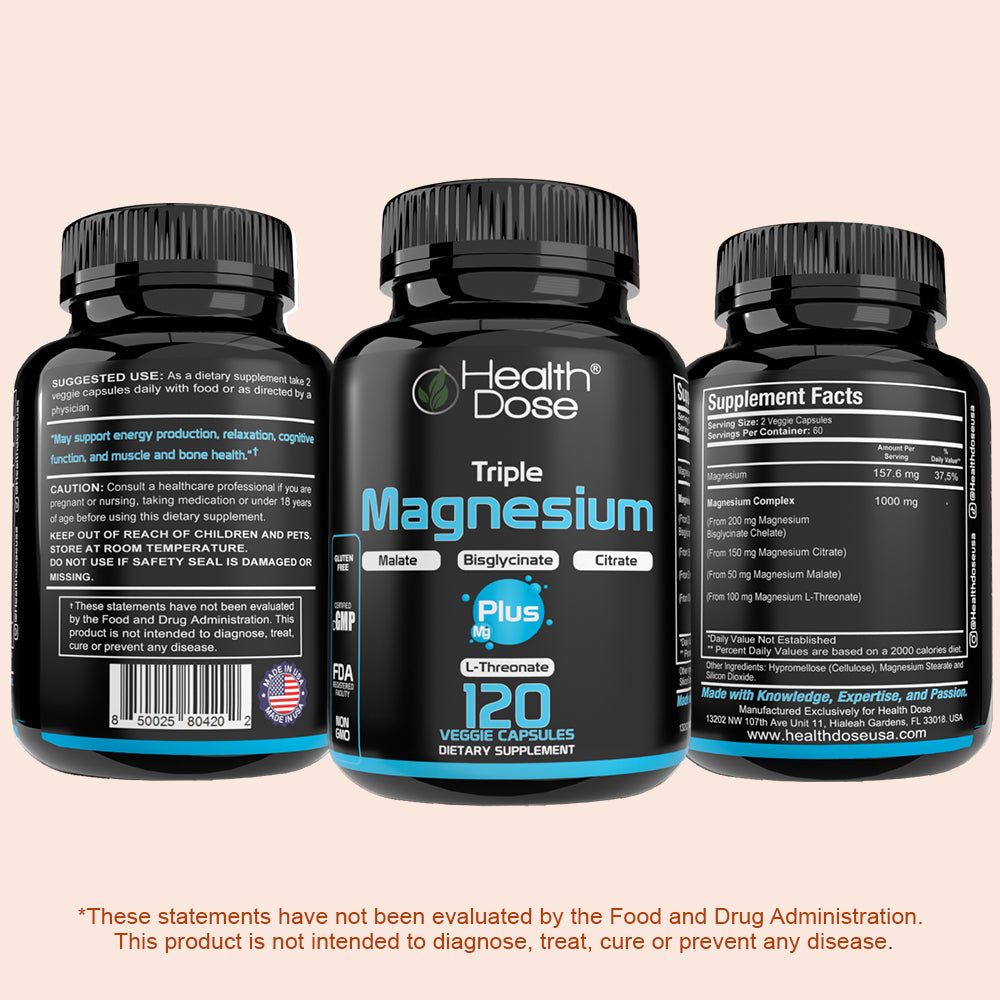 Health Dose Triple Magnesium + L-threonate.120 Capsules