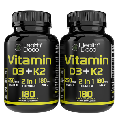 Vitamin D3 + K2. 180 Liquid Softgels