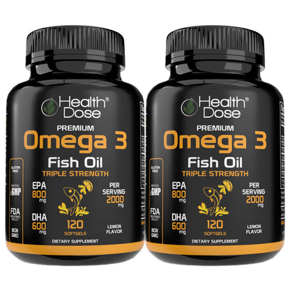 Premium Omega 3 Fish Oil Triple Strength. 120 Softgels