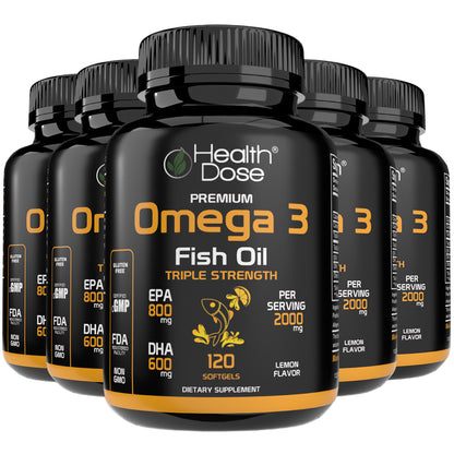 Premium Omega 3 Fish Oil Triple Strength. 120 Softgels