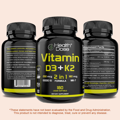 Vitamin D3 + K2. 180 Liquid Softgels