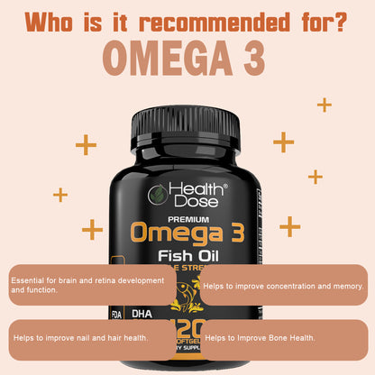 Premium Omega 3 Fish Oil Triple Strength. 120 Softgels