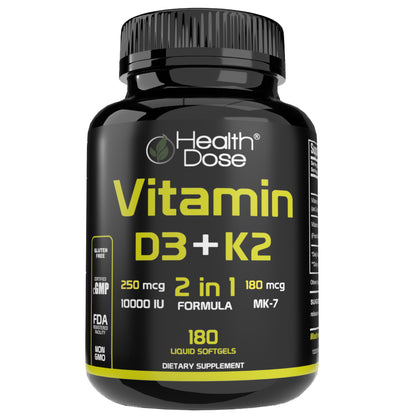 Vitamin D3 + K2. 180 Liquid Softgels
