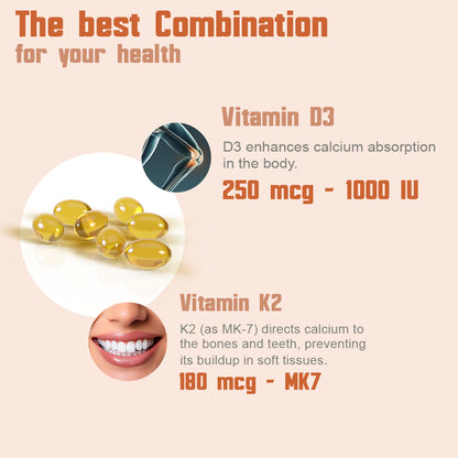 Vitamin D3 + K2. 180 Liquid Softgels