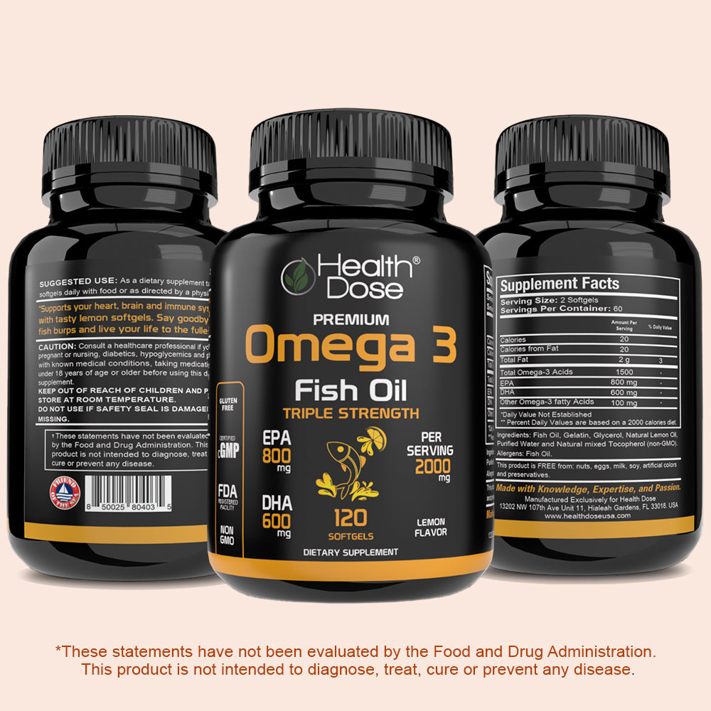 Premium Omega 3 Fish Oil Triple Strength. 120 Softgels