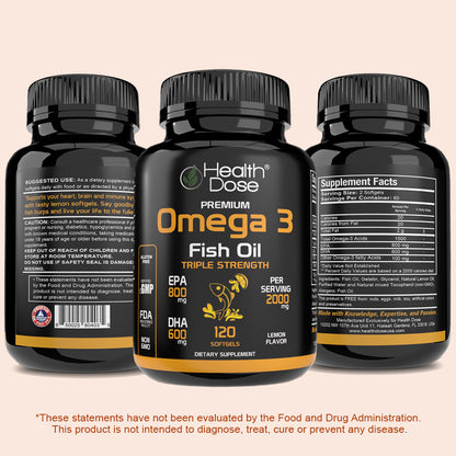 Premium Omega 3 Fish Oil Triple Strength. 120 Softgels