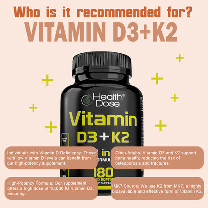 Vitamin D3 + K2. 180 Liquid Softgels