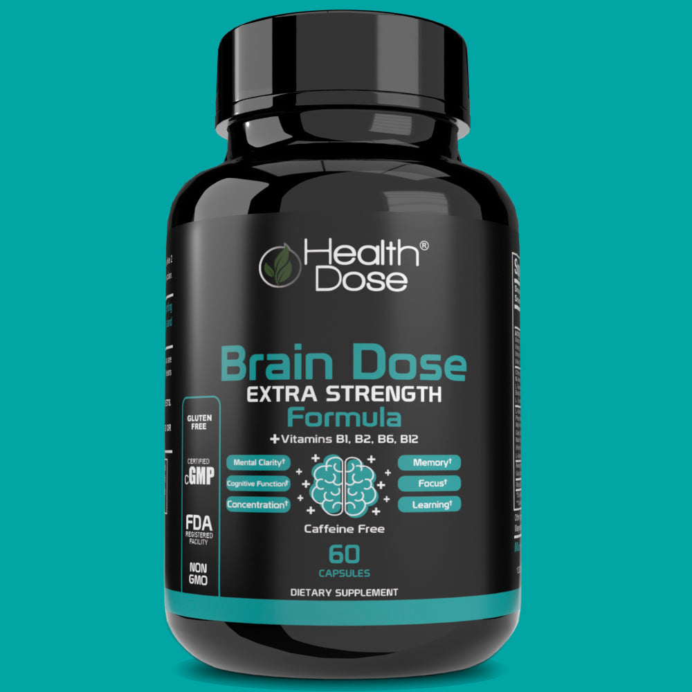 Health Dose Brain Dose Premium Nootropics - Mental Focus, Natural Energy & Vitamins - Caffeine-Free, 60-Count - For Men & Women. - healthdoseusa
