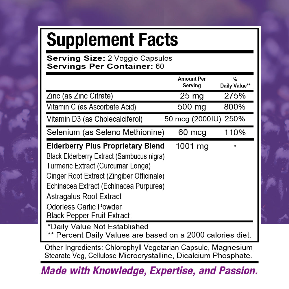 Elderberry Immunedose With Vitamin C, Turmeric, Zinc & More 120 Caps - healthdoseusa