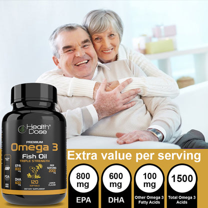 Health Dose Premium Omega 3 Fish Oil x 120 Softgels + Elderberry Plus. 120 Capsules - healthdoseusa