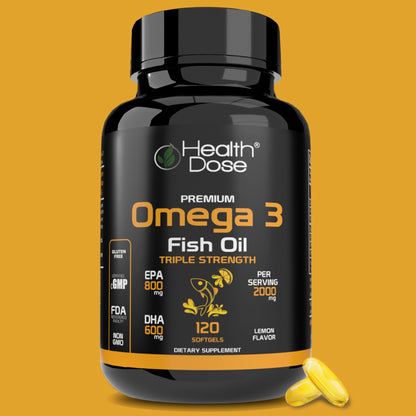 Premium Omega 3 Fish Oil. Triple Strength. Lemon Flavor. 120 Softgel - healthdoseusa