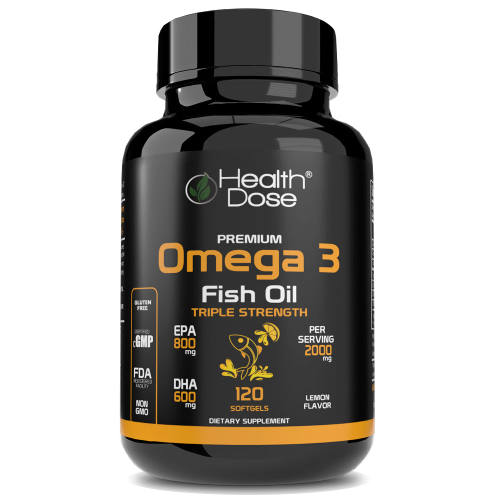 Premium Omega 3 Fish Oil. Triple Strength. Lemon Flavor. 120 Softgel - healthdoseusa