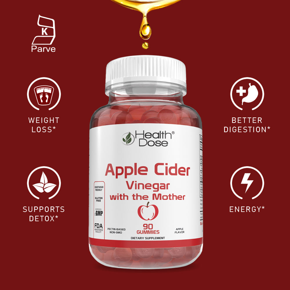 Health Dose Apple Cider Vinegar. 60 Gummies + Hair Skin Nails. 90 Gummies - healthdoseusa