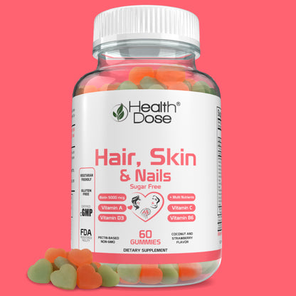 Hair Skin Nails Biotin 5000 mcg, Vitamin A,D3,C, B6, Sugar Free 60 Ct - healthdoseusa