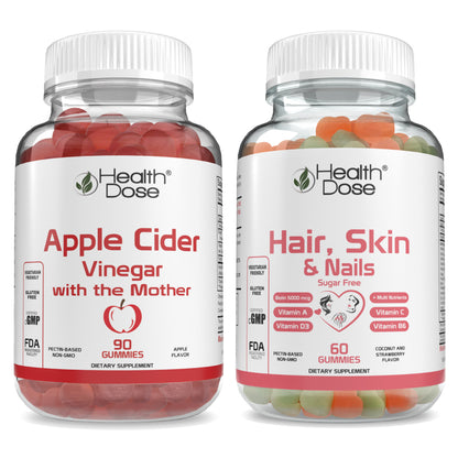 Health Dose Apple Cider Vinegar. 60 Gummies + Hair Skin Nails. 90 Gummies - healthdoseusa