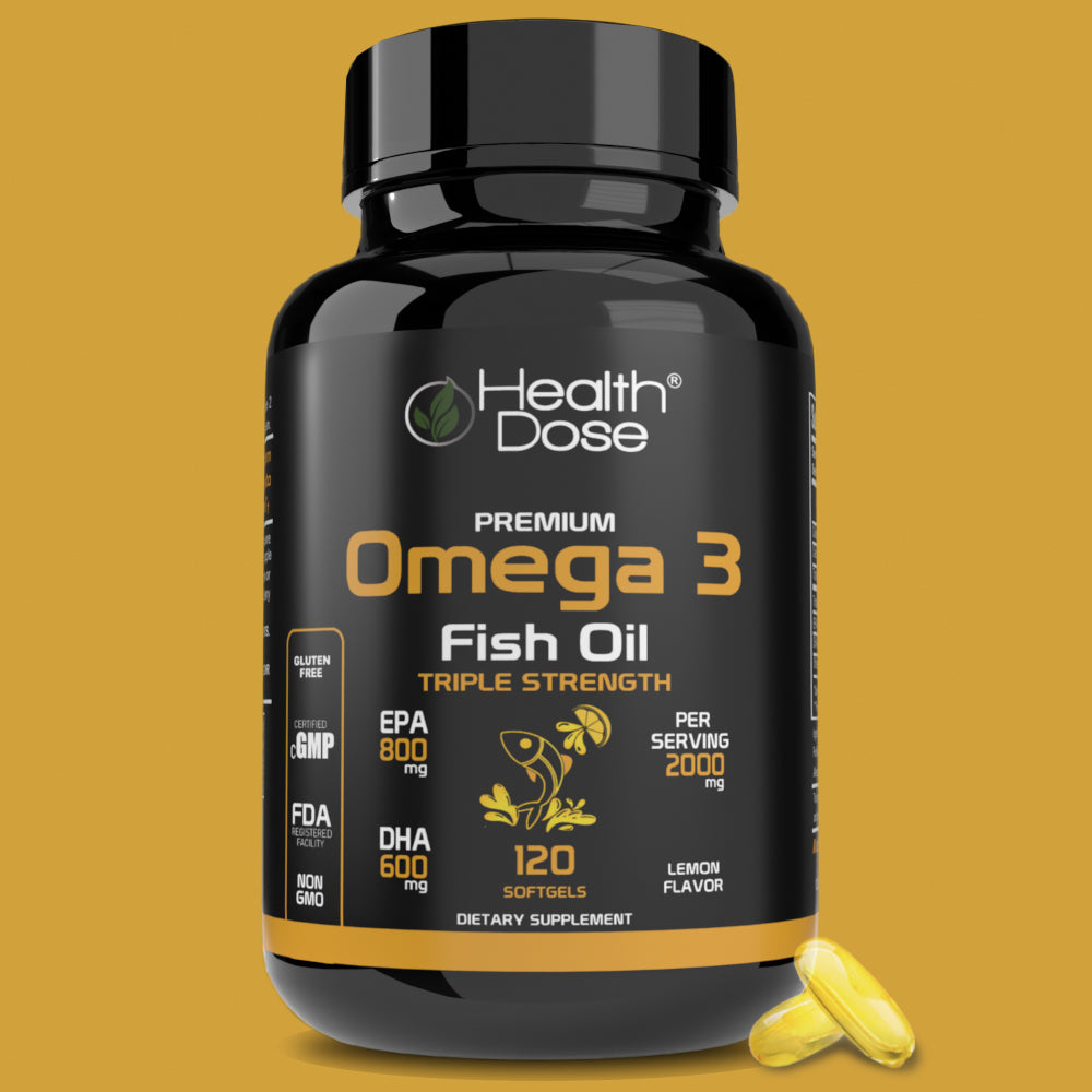 Health Dose Premium Omega 3 Fish Oil x 120 Softgels + Vitamin D3-K2. 180 Liquid Softgels - healthdoseusa